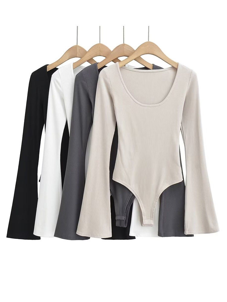 Body Jewelry Retainers - Women Flare Sleeve Knitted Bodysuits Spring