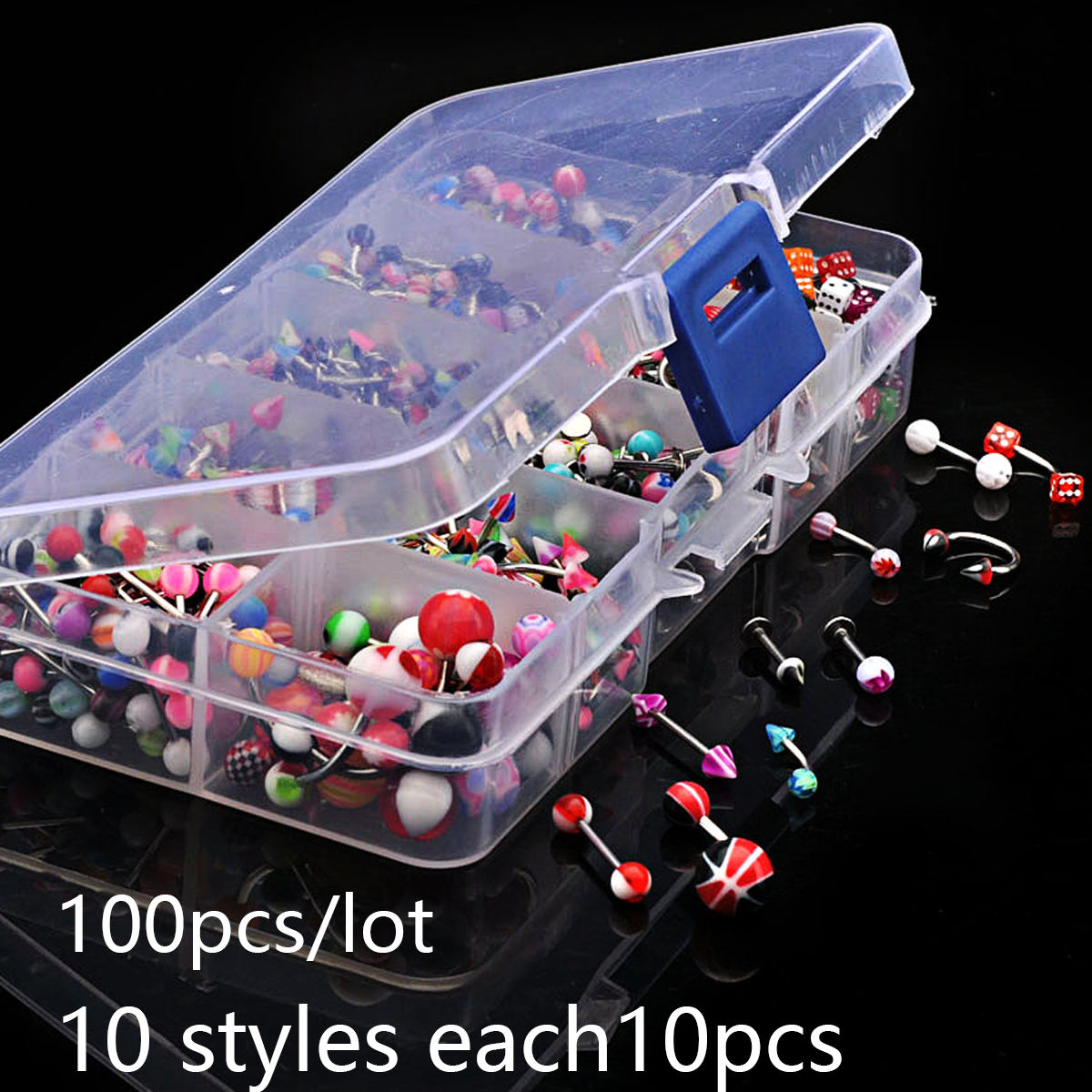 Body Jewelry Display Case - 45/80/110Pcs Mix Styles Stainless Steel Tongue