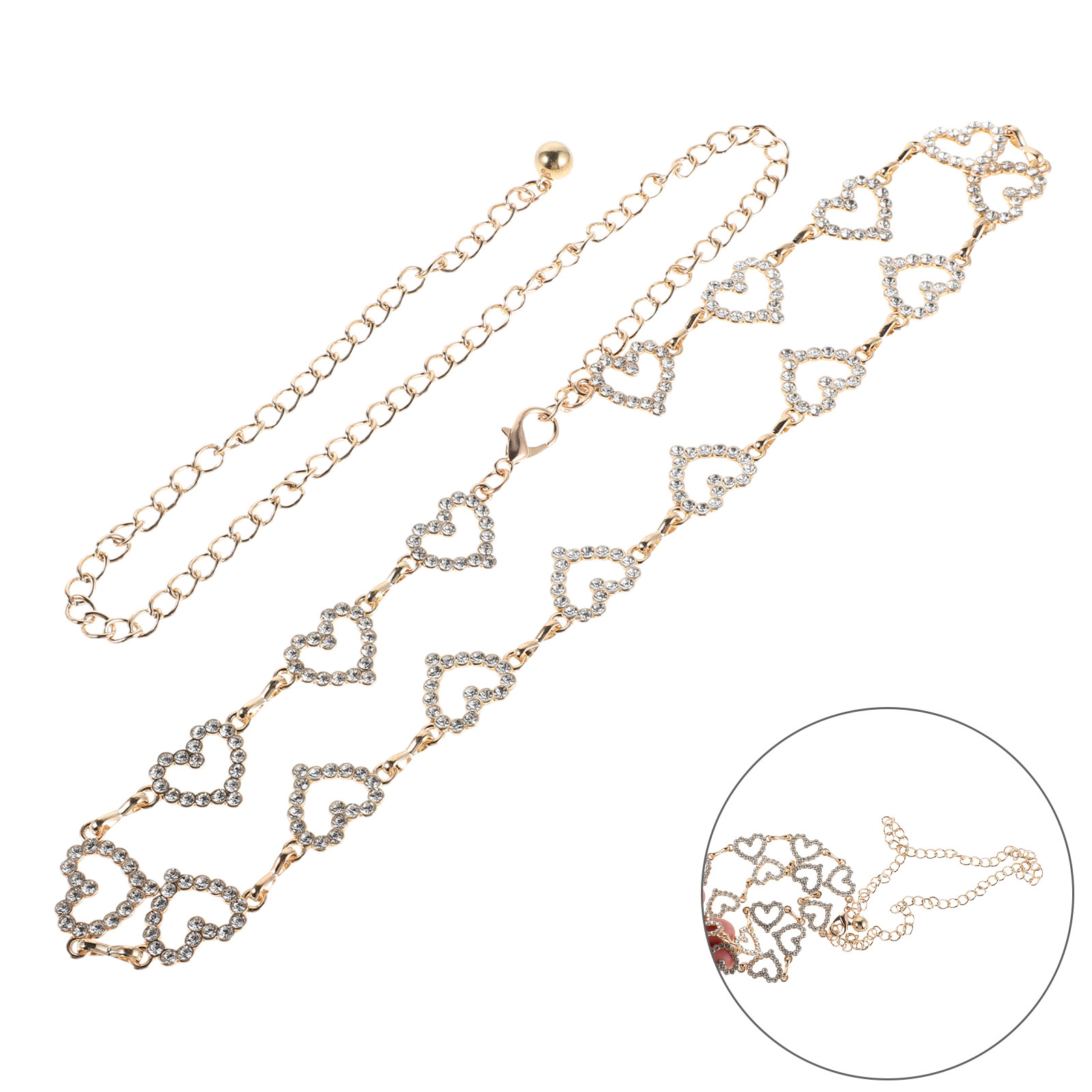 Body Jewelry Chains - Women Heart Rhinestone Waist Chain Adjustable