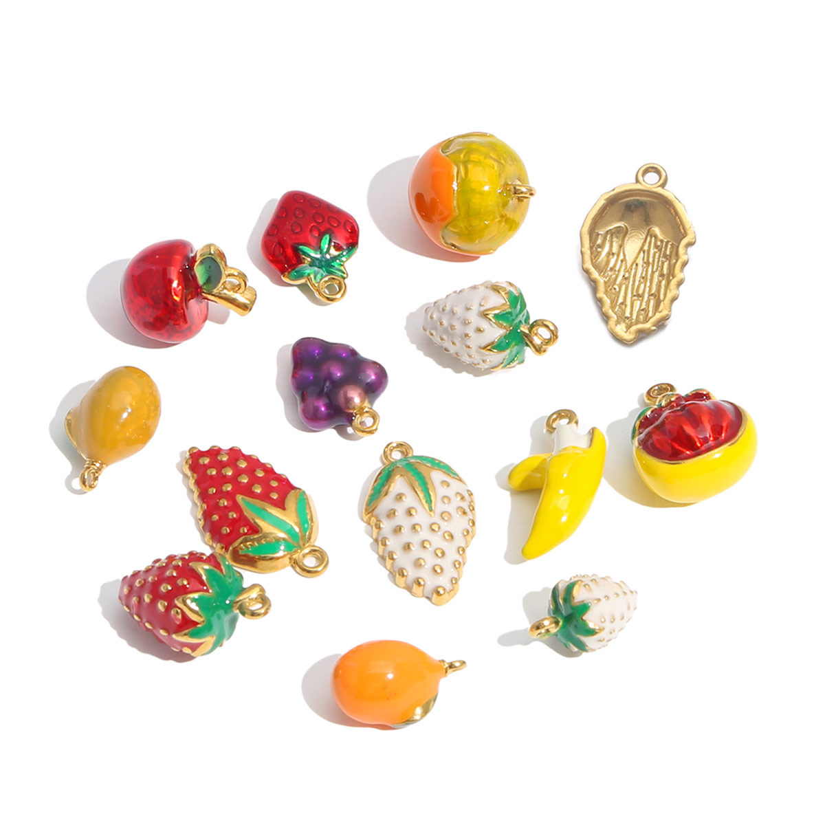 Body Jewelry Wholesale - 2pcs Stainless Steel Charm Enamel Fruit
