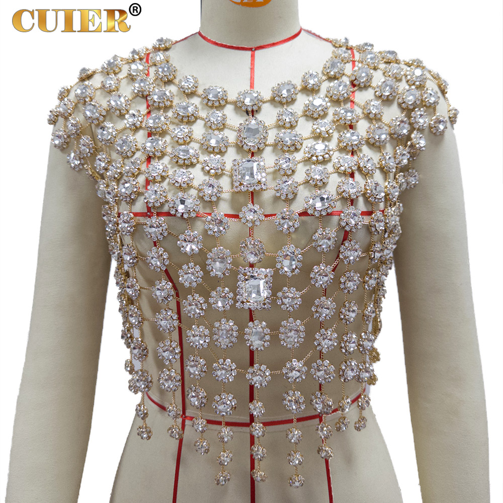 Body Jewelry Gold - CUIER Women's Gold Rhinestone Top with