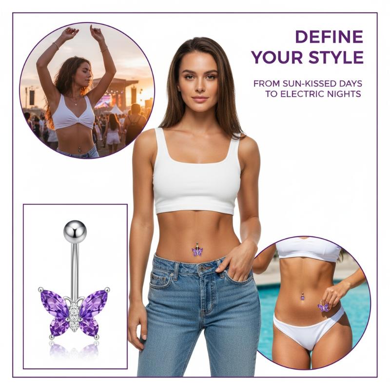 1Pcs Purple Zircon Dangle Bell – обзор и цена Body Jewelry Titanium