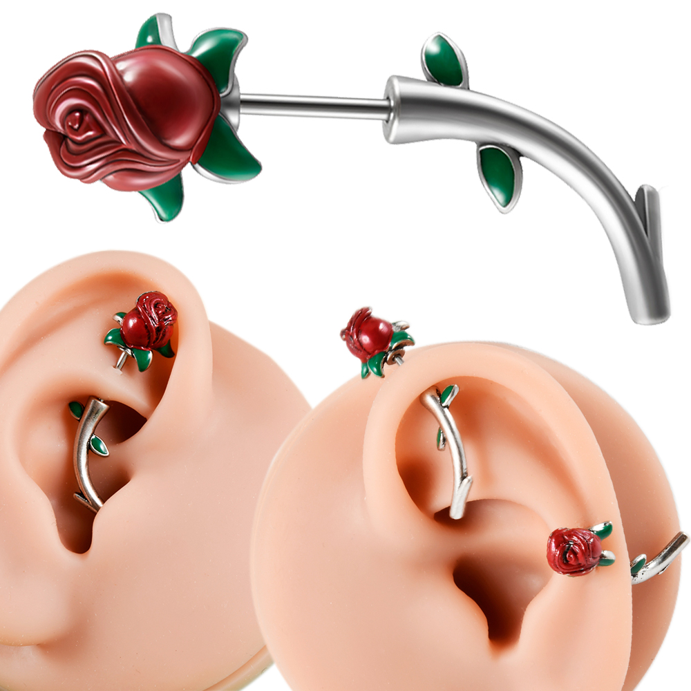 1PC Surgical Steel  Red Rose F – обзор и цена Body Jewelry Barbell