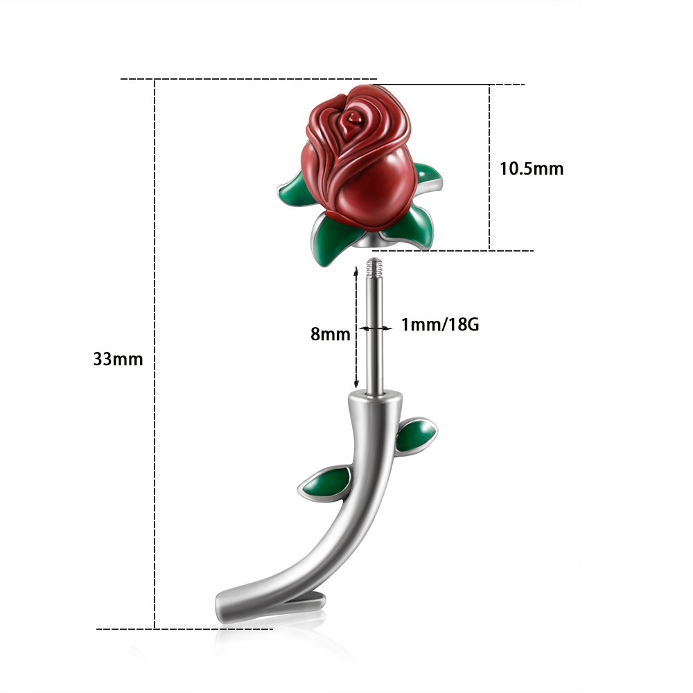 1PC Surgical Steel  Red Rose F – обзор и цена Body Jewelry Barbell