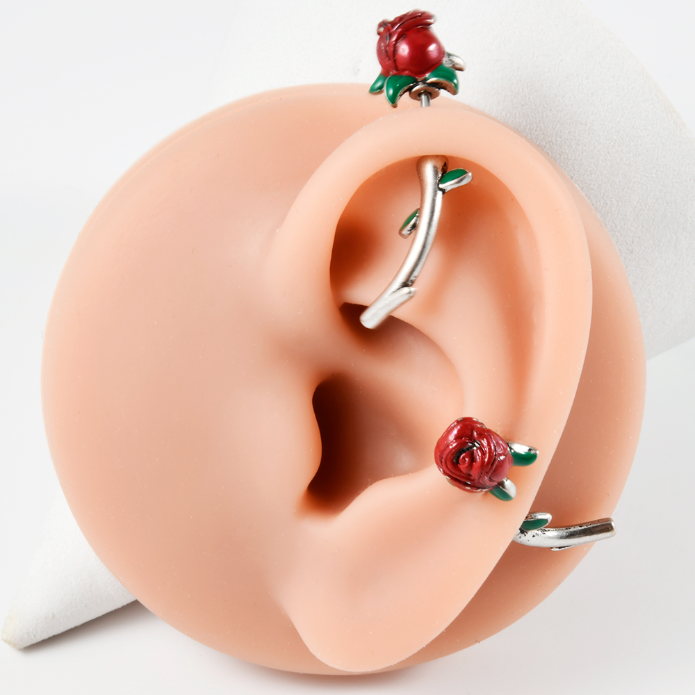 1PC Surgical Steel  Red Rose F – обзор и цена Body Jewelry Barbell