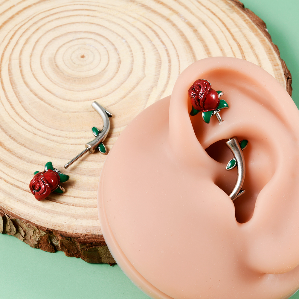1PC Surgical Steel  Red Rose F – обзор и цена Body Jewelry Barbell