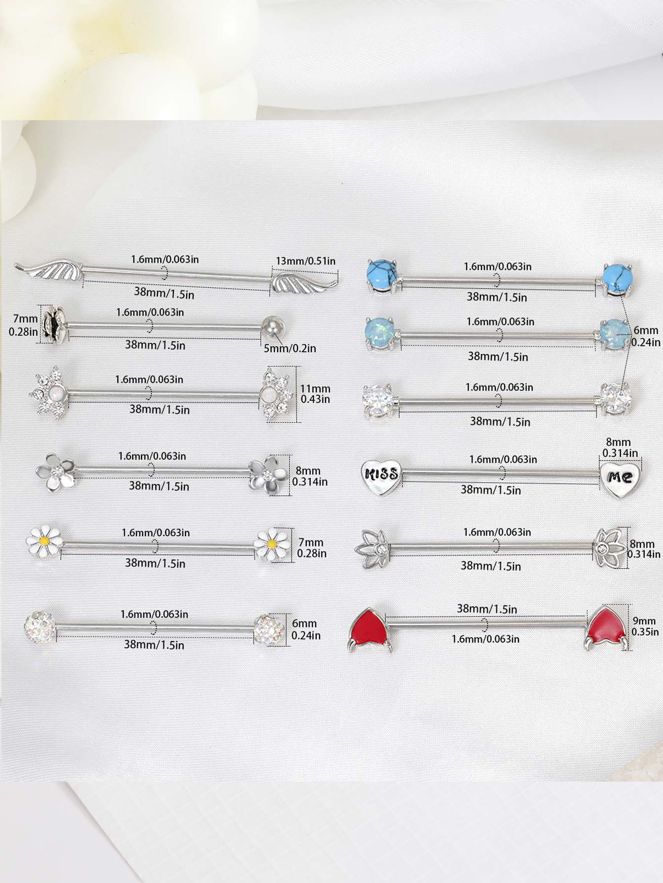 16G Arrows Hearts Industrial B – обзор и цена Body Jewelry Barbell